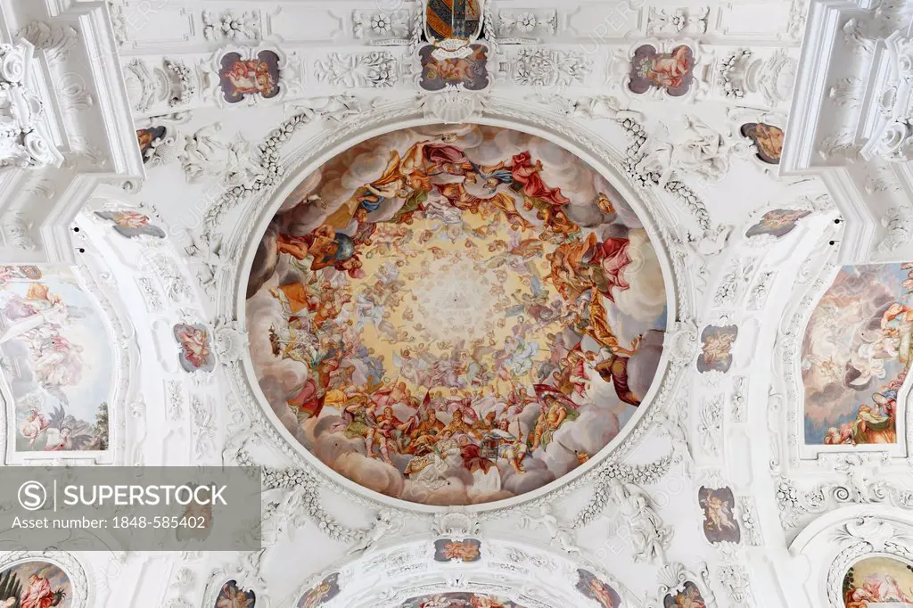 Ceiling fresco by Hans Georg Asam, parish church of St. Quirin, former monastery church, Tegernsee, Upper Bavaria, Bavaria, Germany, Europe
