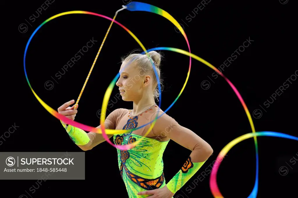 Kseniya Moustafaeva, FRA, with a ribbon, Rhythmic Gymnastics Grand-Prix Thiais 2011, 9-10.04.2011, Paris, France, Europe