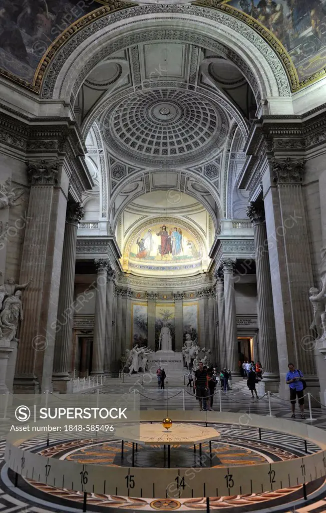 Interior, National Hall of Fame Panthéon with Foucault's Pendulum for the empirical proof of the Earth's rotation, Montagne Sainte-Genevieve, Paris, F...
