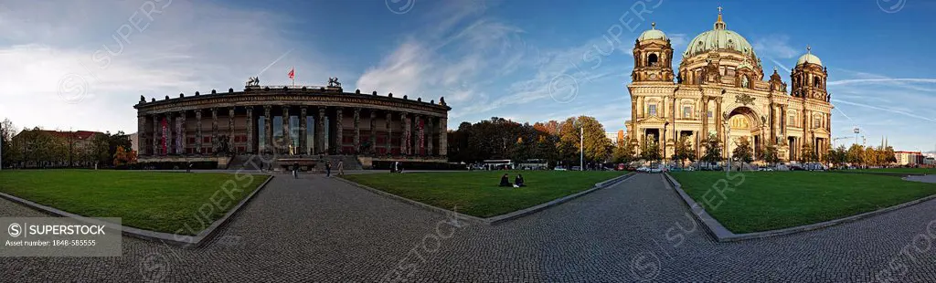 Altes Museum, old museum, left, and Berliner Dom, Berlin Cathedral, right, Berliner Lustgarten gardens, Museum Island, UNESCO World Heritage Site, Ber...