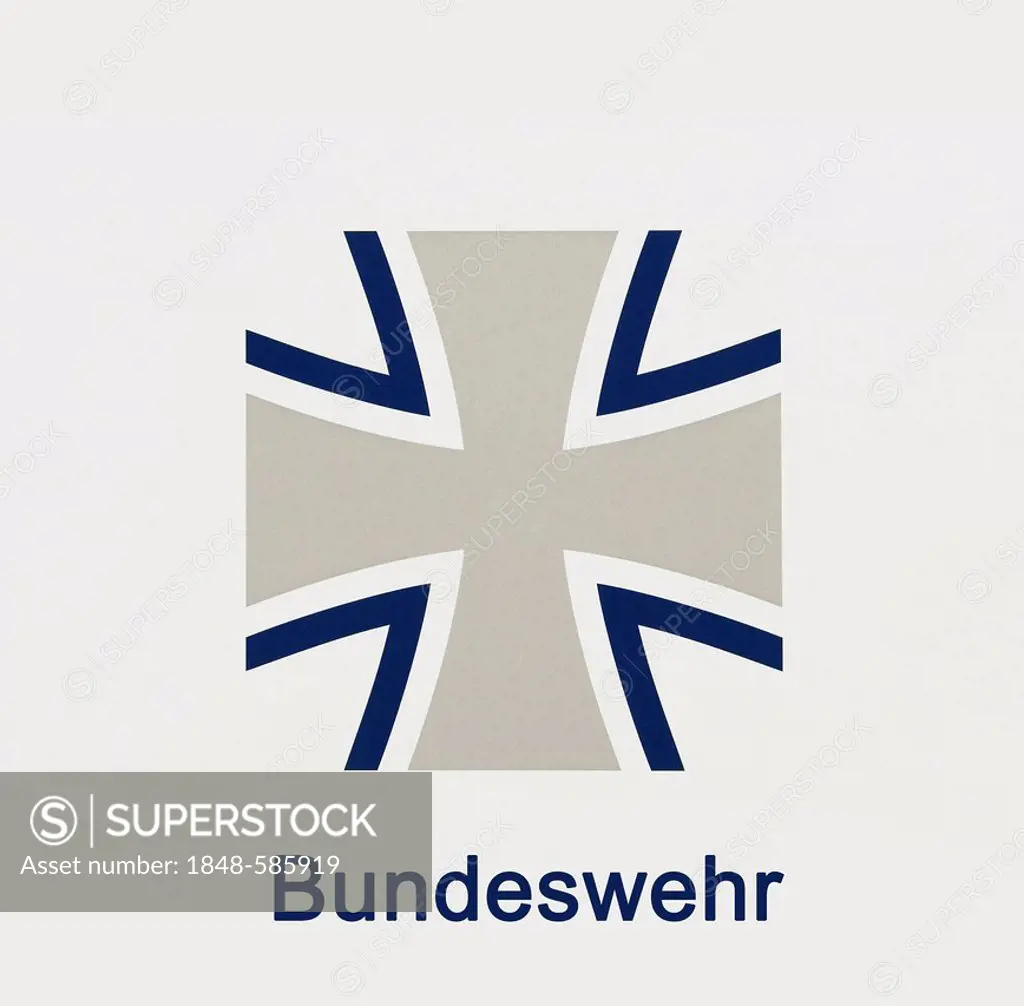 Emblem of the Bundeswehr, German federal army, stylised cross with Bundeswehr lettering