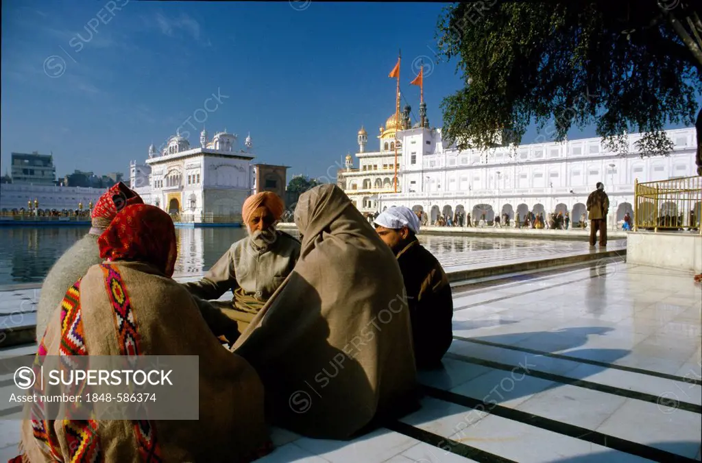 Devotees praying in the Golden Temple, Amritsar, Punjab, India, Asia