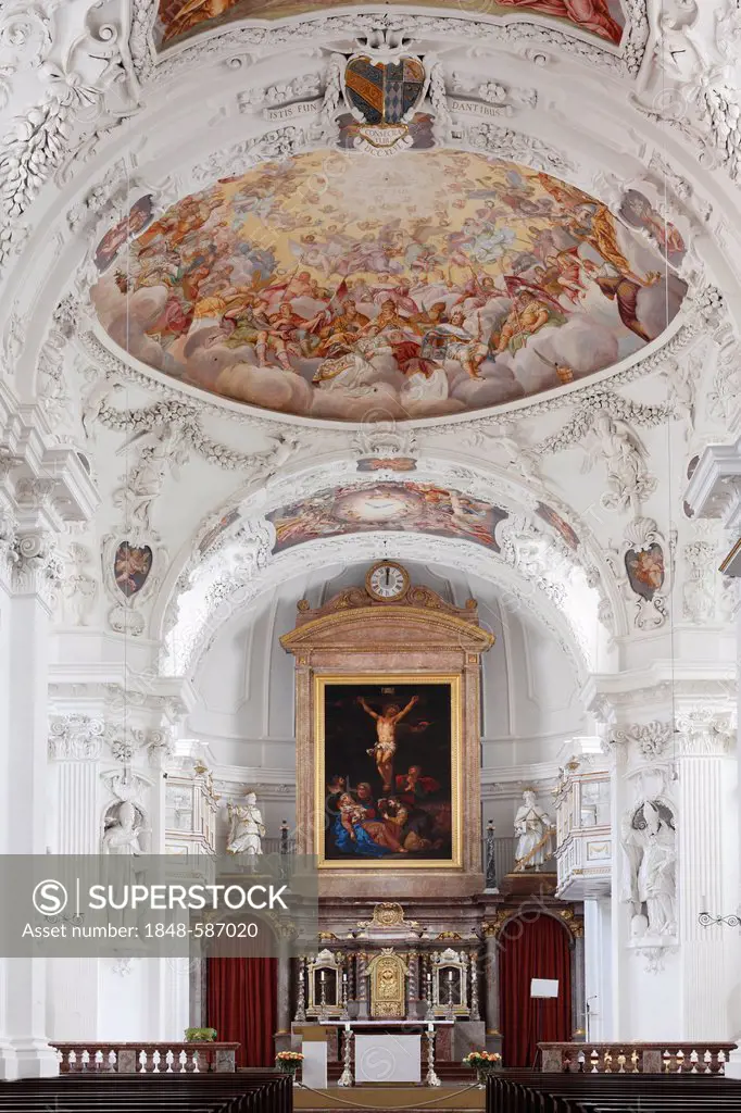 High altar, parish church of St. Quirin, former monastery church, Tegernsee, Upper Bavaria, Bavaria, Germany, Europe