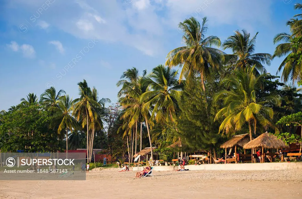 Trourists on palm beach, Golden Pearl Beach, Ko Jum or Koh Pu island, Krabi, Thailand, Southeast Asia