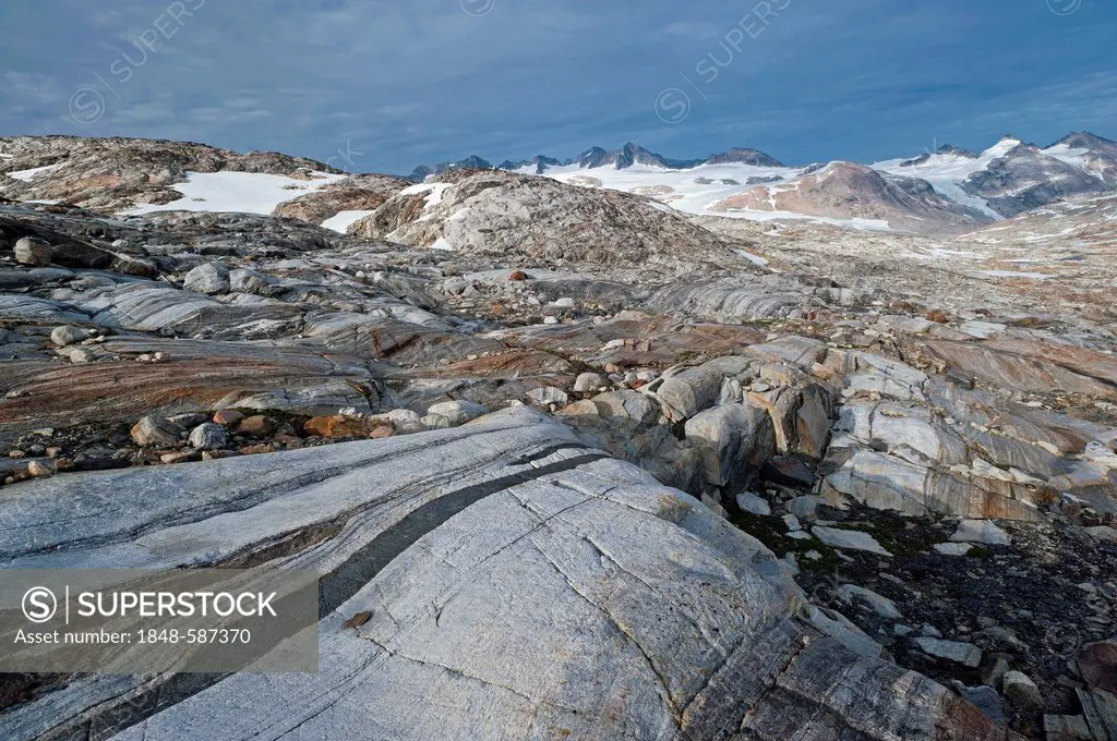 Rock formations at the Mittivakkat Glacier, Ammassalik Island, East Greenland, Greenland