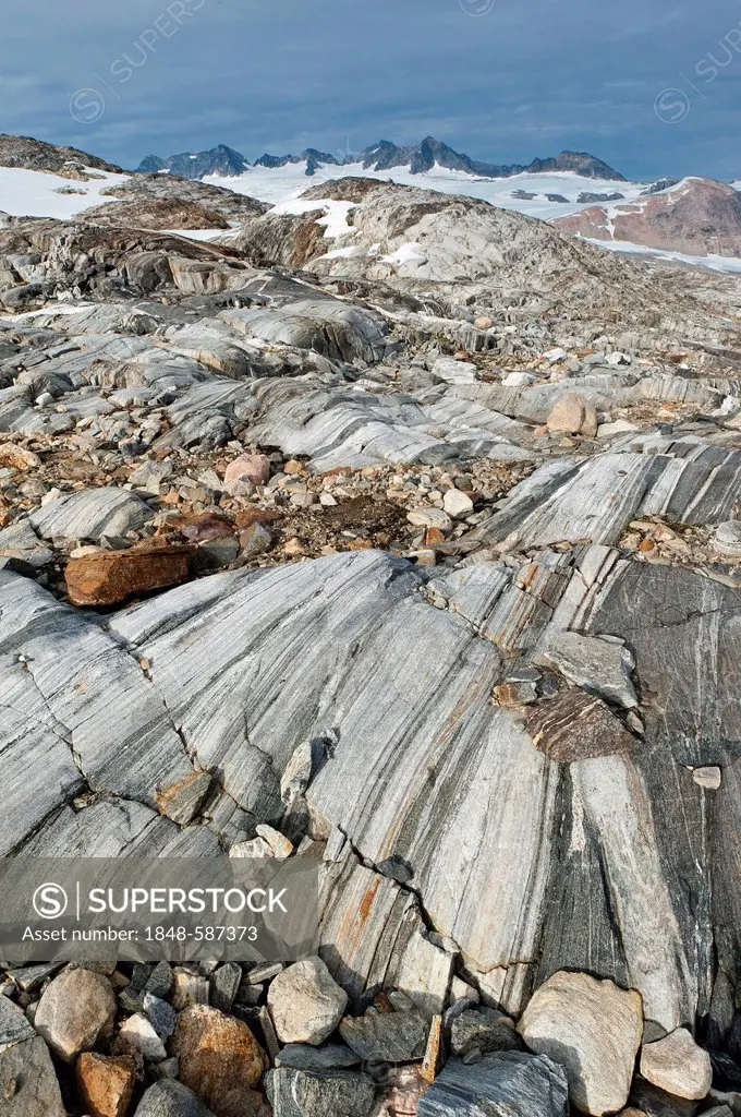 Rock formations at the Mittivakkat Glacier, Ammassalik Island, East Greenland, Greenland