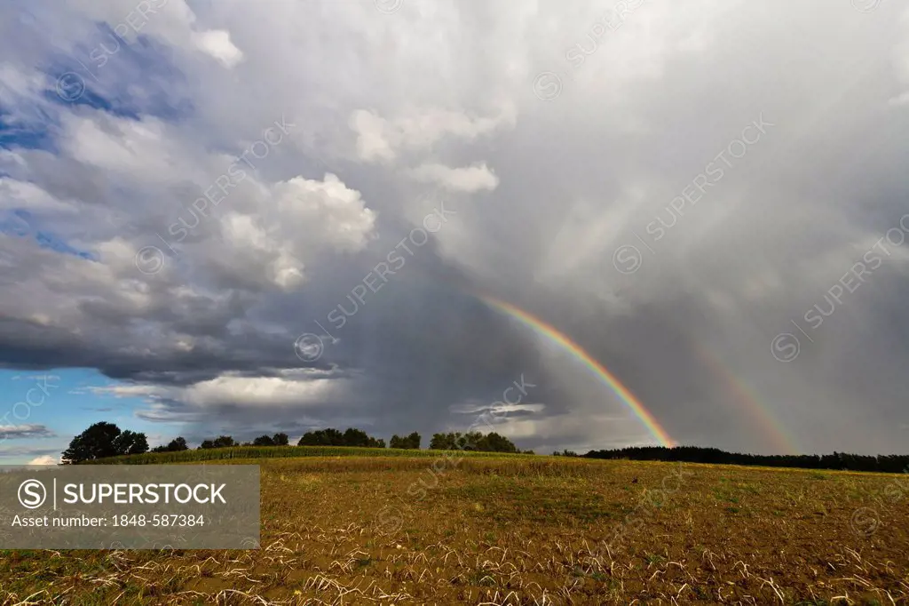 Rainbow, Hegau area, Landkreis Konstanz county, Baden-Wuerttemberg, Germany, Europe
