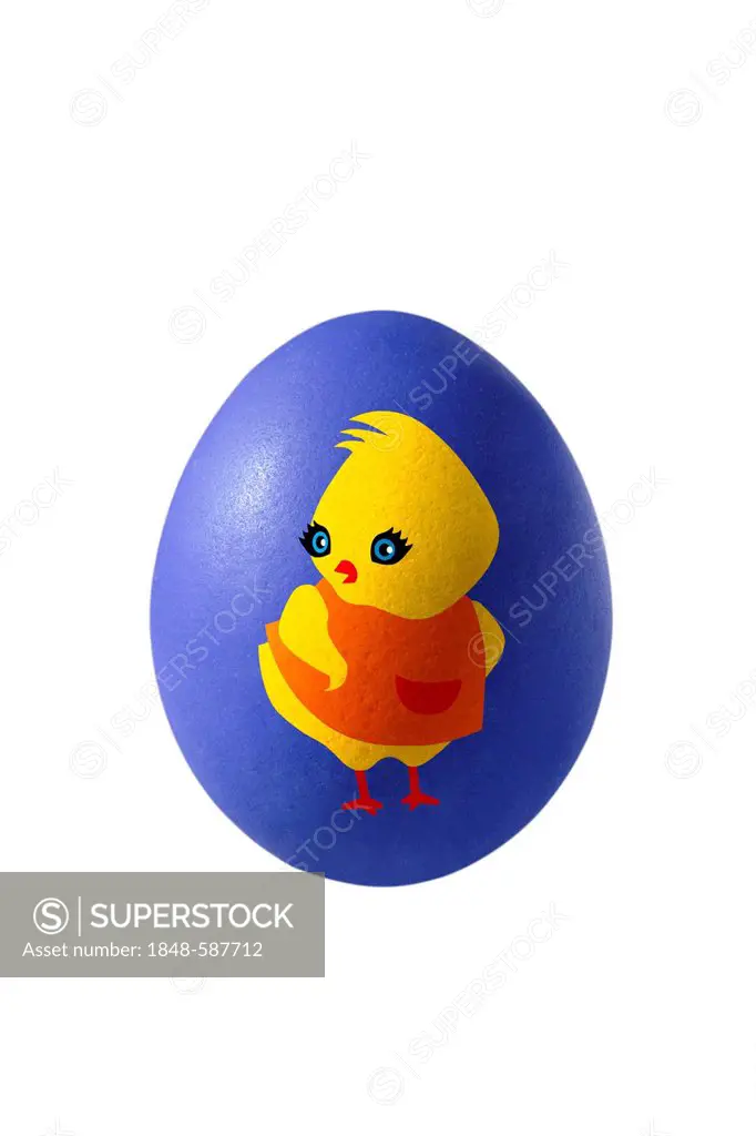 Blue Easter egg painted with a chick
