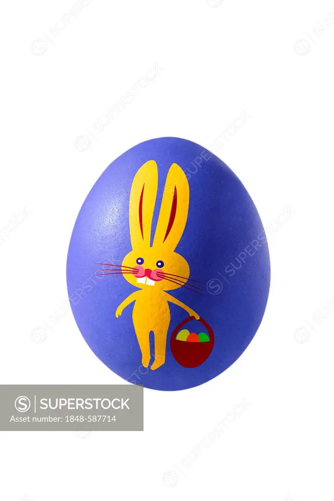 Blue Easter egg with a painted Easter bunny