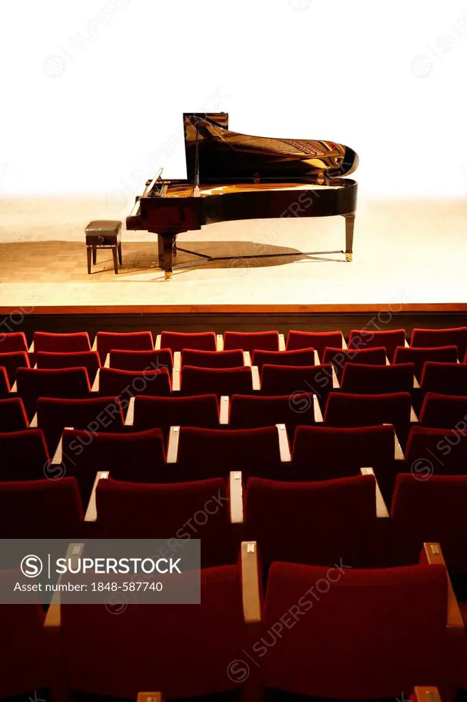 Concert grand piano in a concert hall