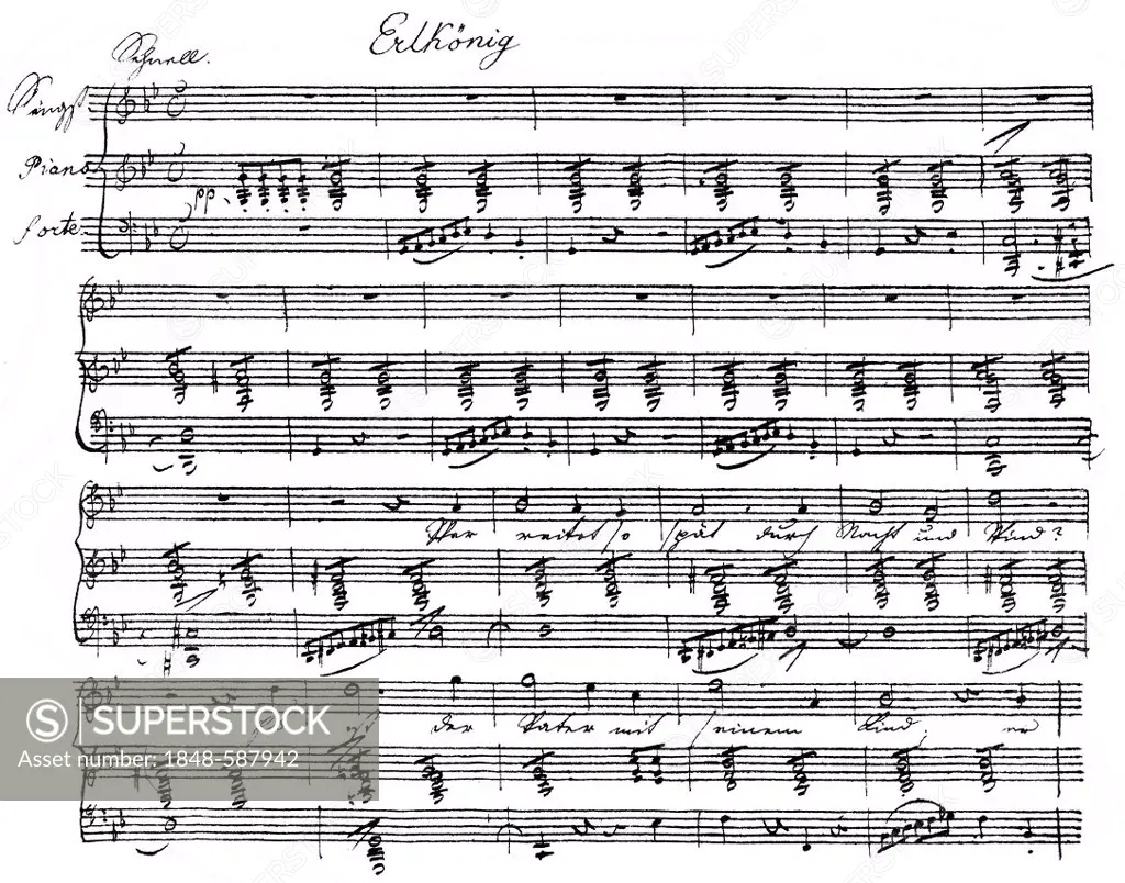 The Erl King, historic handwritten sheet music by Franz Peter Schubert