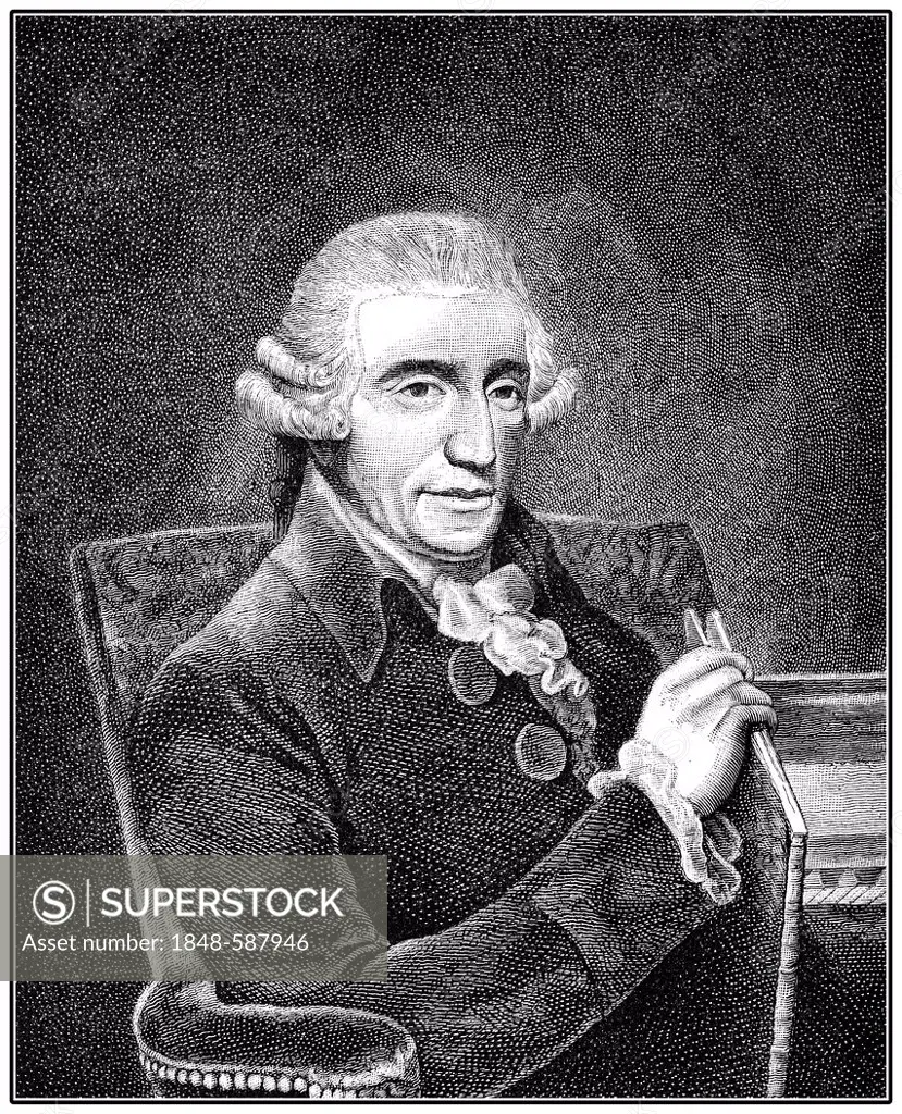 Historic drawing from the 19th century, portrait of Franz Joseph Haydn, 1732 - 1809, an Austrian composer and leading representative of the Viennese C...