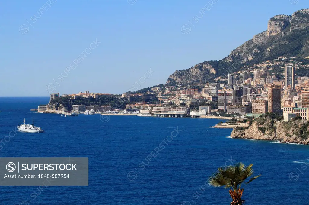 Principality of Monaco, as seen from Roquebrune Cap Martin, French Riviera, Mediterranean Sea, Europe