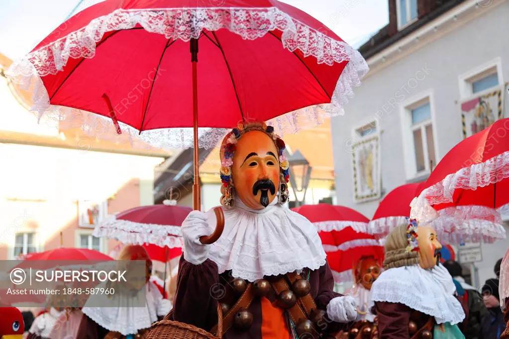 Oberndorfer Hansel, traditional carnival character in Oberndorf on the Neckar river, Oberndorf carnival, Alemannic carnival parade, Baden-Wuerttemberg...
