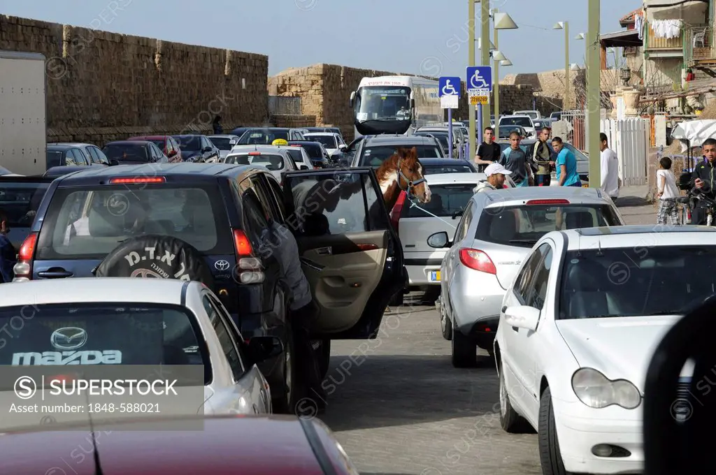Road traffic in Akko, Acre, Israel, Middle East