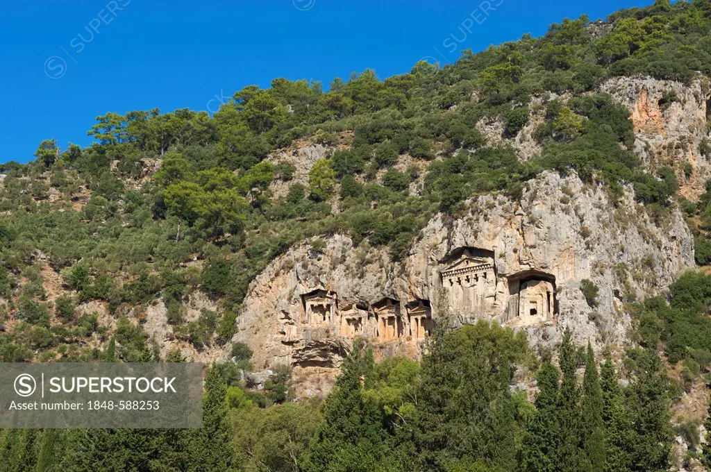 Rock tombs of Caunos or Kaunos near Marmaris, Turkish Aegean Coast, Turkey