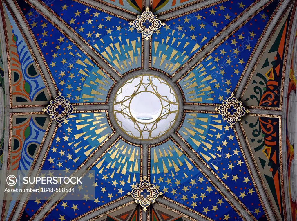 Painted ceiling of the dome, interior view, Almudena Cathedral, Santa María la Real de La Almudena Cathedral, Madrid, Spain, Europe