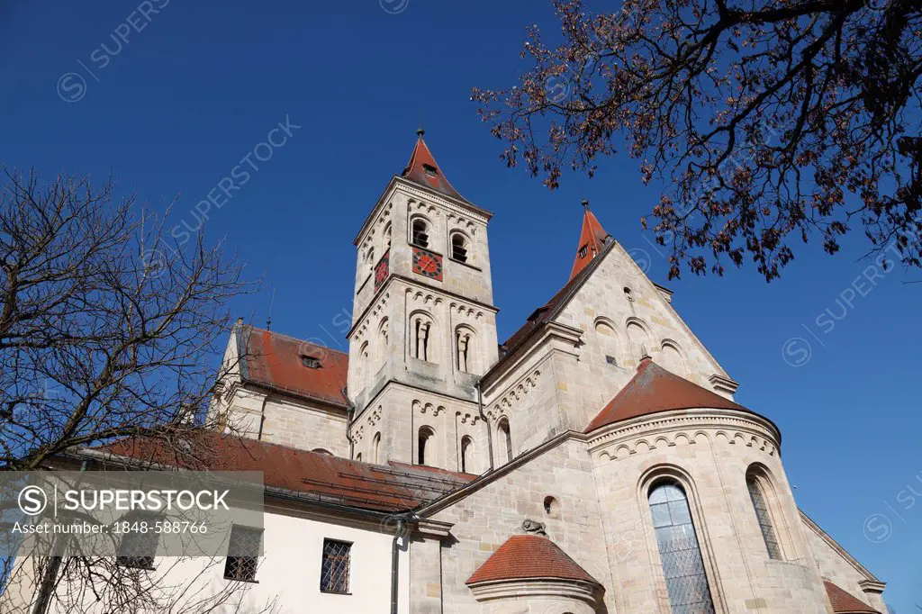 Basilica of St. Vitus, former collegiate church of St. Vitus, east facade and vestibule, Ellwangen an der Jagst, Baden-Wuerttemberg, Germany, Europe