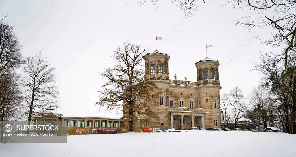 Lingnerschoss castle in the snow, Dresden, Saxony, Germany, Europe