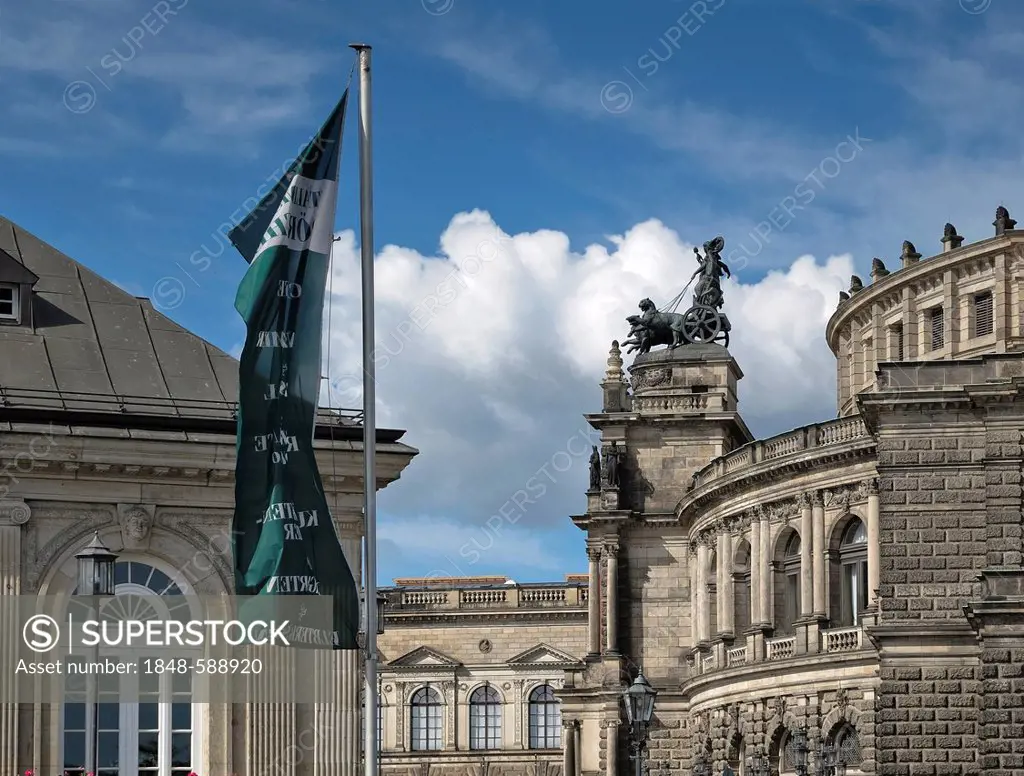 View of Italienisches Doerfchen Restaurant and the Semperoper opera house, Dresden, Saxony, Germany, Europe