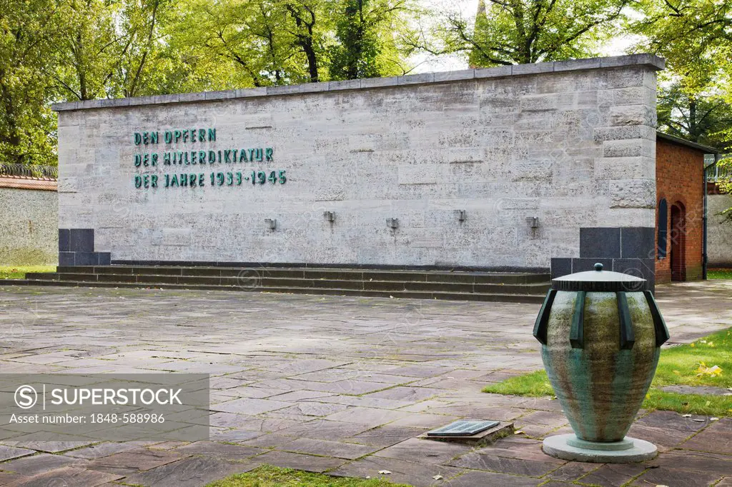Ploetzensee Prison Memorial with urn containing soil from all concentration camps, Berlin, Germany, Europe