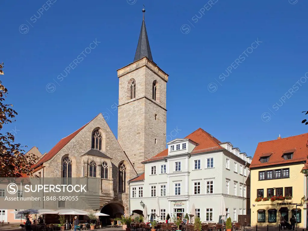 Wenigemarkt square with Aegidienkirche church, Erfurt, Thuringia, Germany, Europe, PublicGround