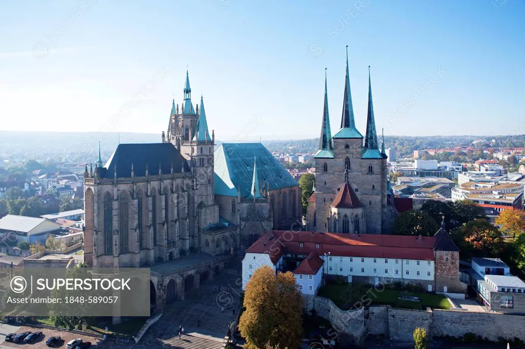 Erfurt Cathedral and St. Severi parish church, Erfurt, Thuringia, Germany, Europe