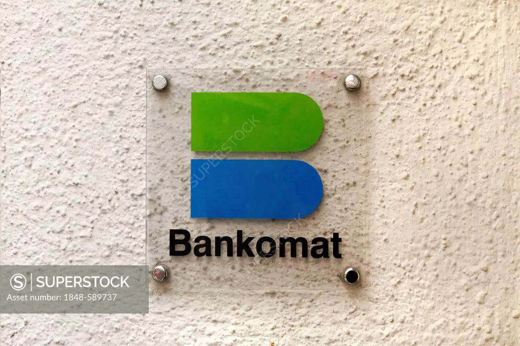 Bankomat sign on white wall, Salzburg, Austria, Europe