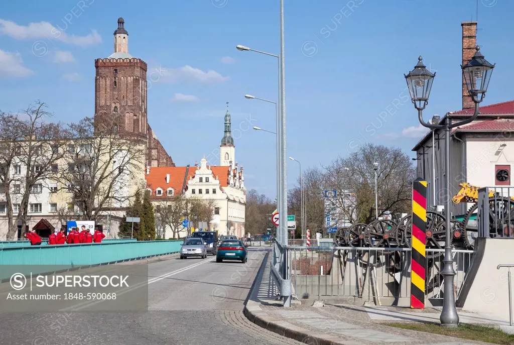 Open border at Guben, Brandenburg, Germany, and Gubin, Poland, with German border post, Europe