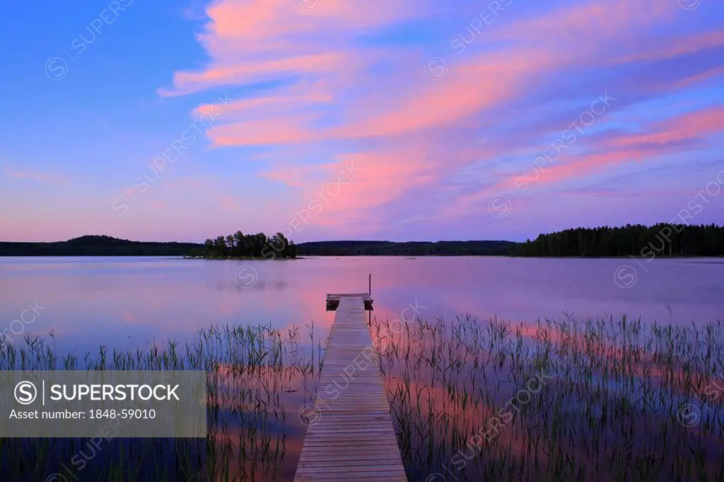 Sunset over lake Visten in Humletorp, Vaermland, Wermland, Sweden, Europe