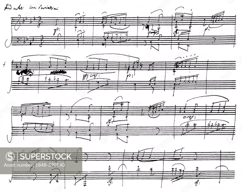Handwritten sheet music, As Dur Sonata Op. 26 by Ludwig van Beethoven