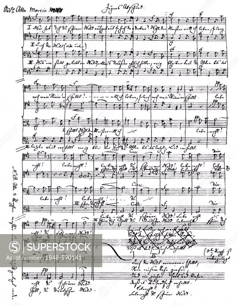 Historic handwritten sheet music by Jacob Ludwig Felix Mendelssohn Bartholdy