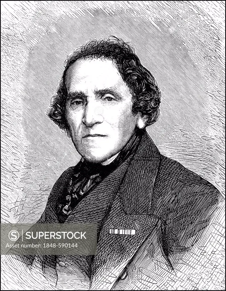 Historic drawing from the 19th century, portrait of Giacomo Meyerbeer or Jakob Liebmann Meyer Beer, 1791 - 1864, a German conductor and composer of Fr...