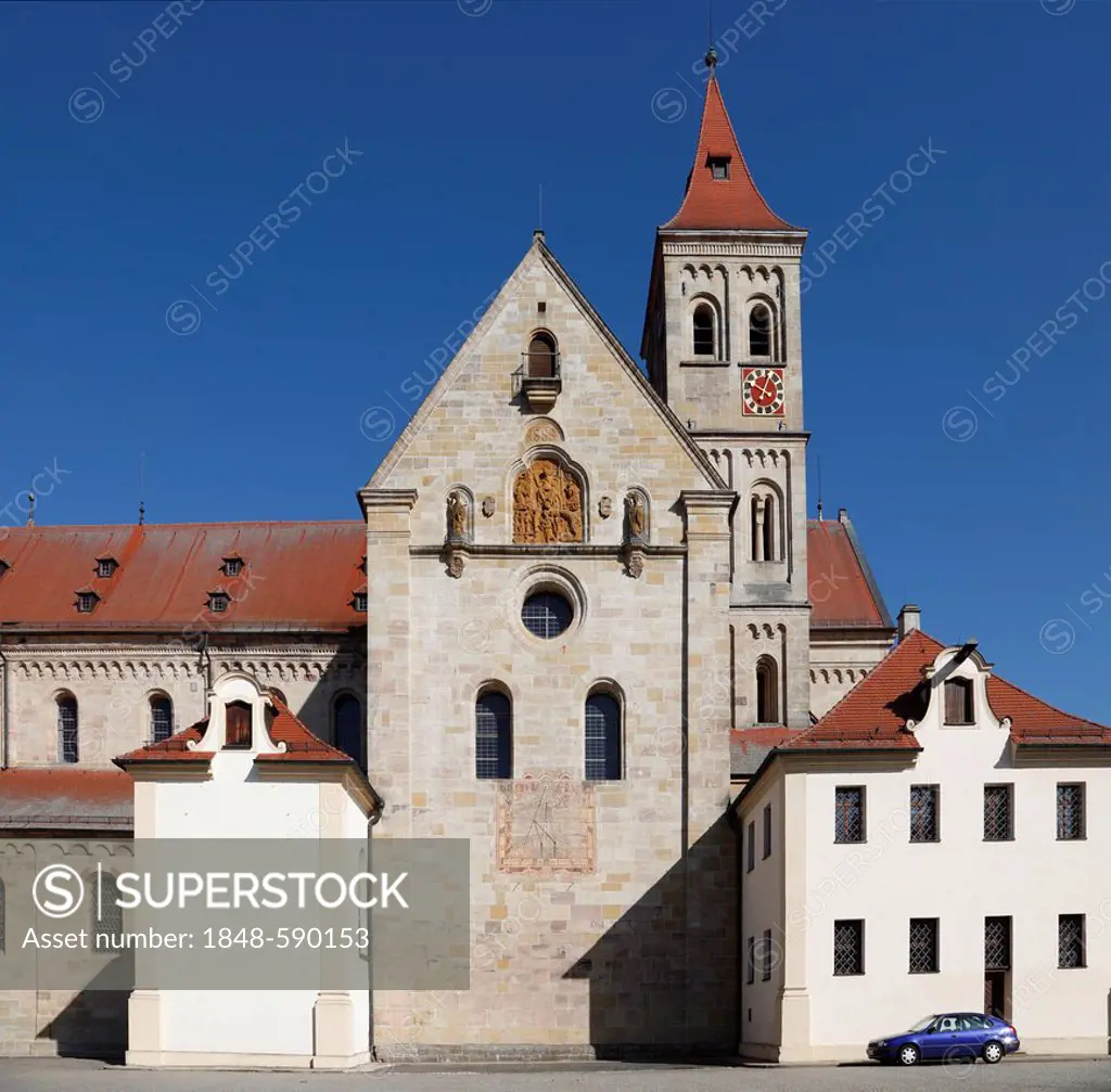 Basilica of St. Vitus, former collegiate church of St. Vitus, east facade and vestibule, Ellwangen an der Jagst, Baden-Wuerttemberg, Germany, Europe