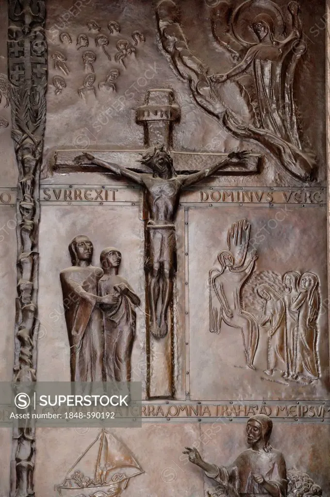 Crucifixion of Jesus, bronze relief, bronze door, Church of the Annunciation, Nazareth, Israel, Middle East