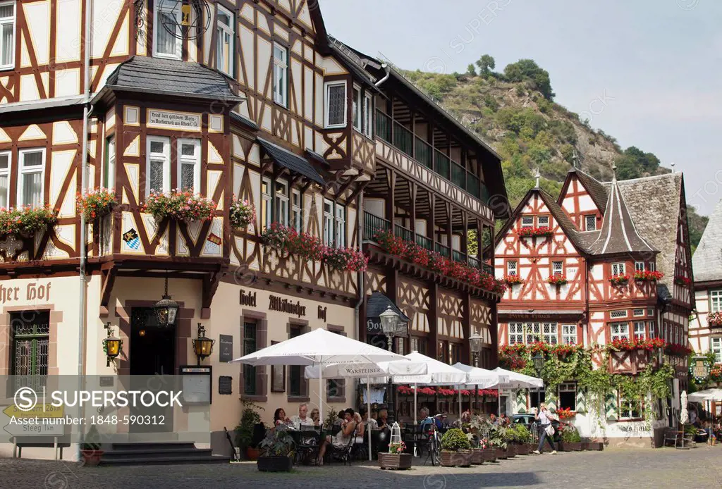 Marketplace of the town of Bacharach on the Rhine River, Rhineland-Palatinate, Germany, Europe