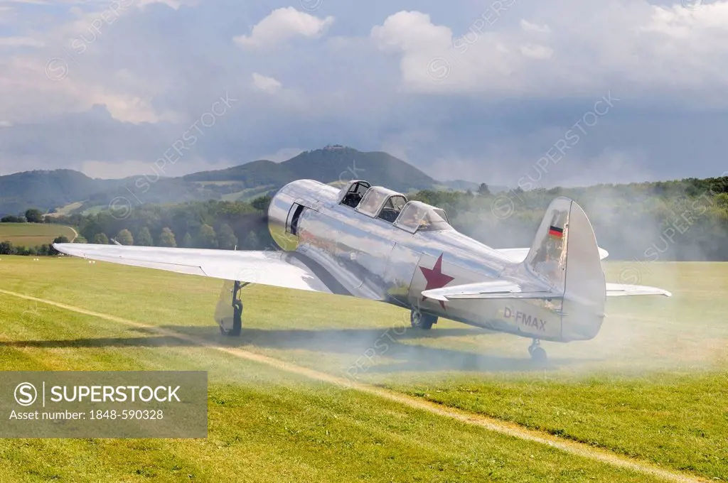 Yakovlev Yak-11, Soviet fighter plane produced from 1946 to 1956, Europe's largest meeting of vintage aircraft at Hahnweide, Kirchheim-Teck, Baden-Wue...