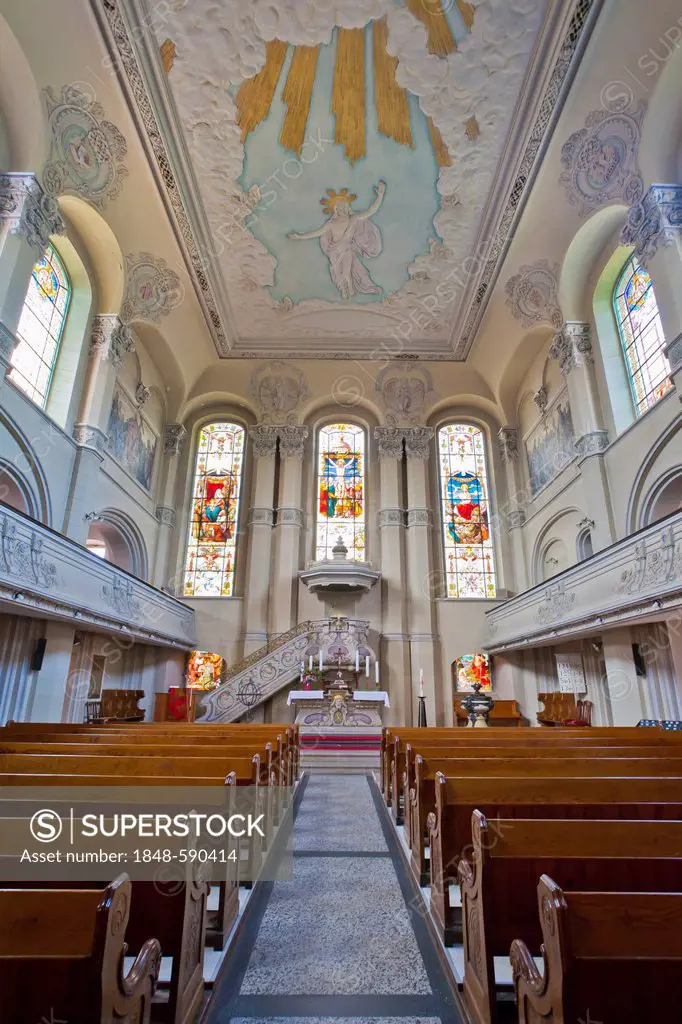 Interior of St. Salvator Church on Nicolai HIll, Art Nouveau, Gera, Thuringia, Germany, Europe