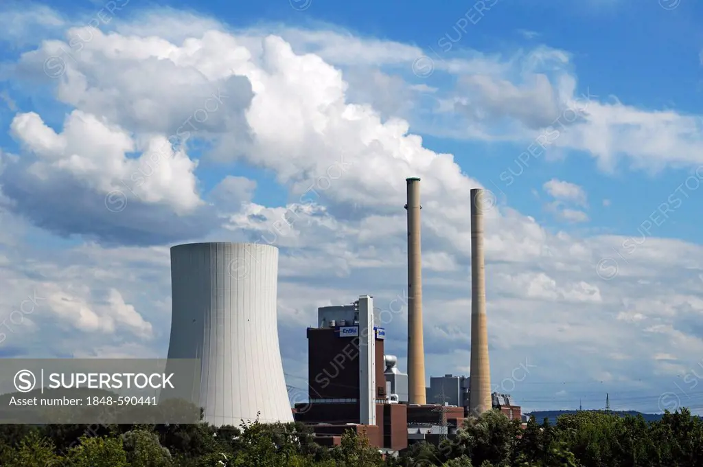 Heilbronn Power Station, a coal-fired power plant under a cloudy sky near Heilbronn, Baden-Wuerttemberg, Germany, Europe