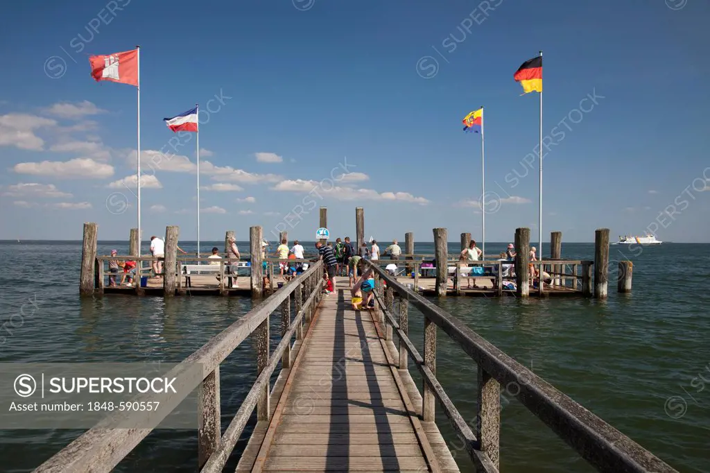 Pier on Suedstrand beach, Wyk auf Foehr, Foehr Island, North Sea, North Frisia, Schleswig-Holstein, Germany, Europe