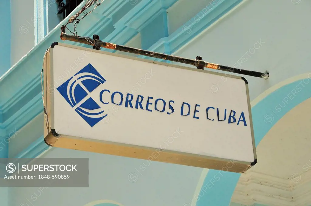 Correos de Cuba sign, Cuban post office, Bayamo, Cuba, Caribbean