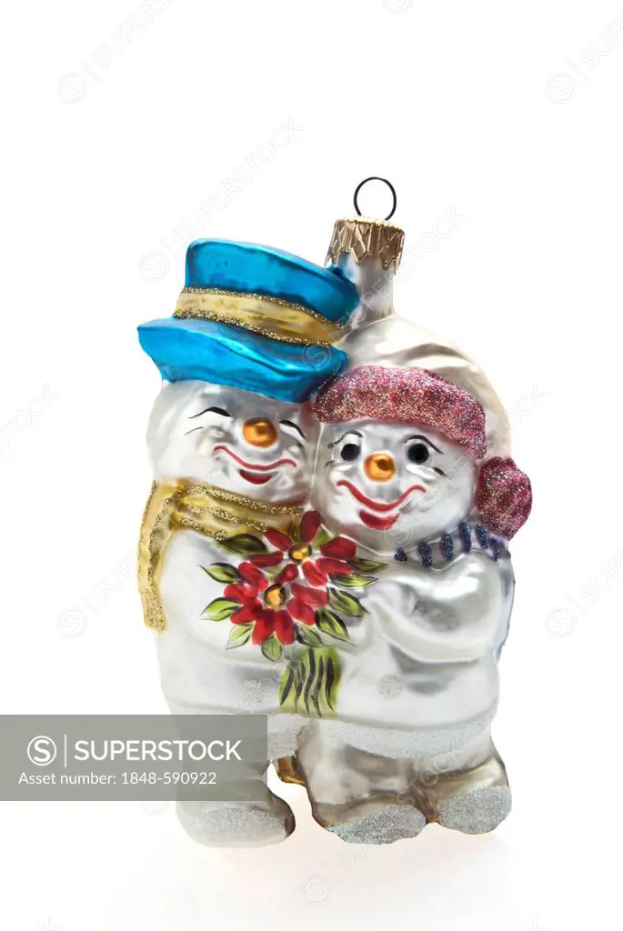 Snowman and snowwoman couple, Christmas tree decorations