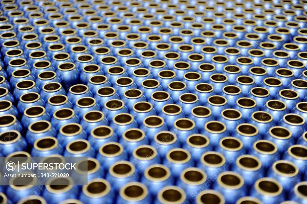 Empty aluminum bottles before being filled with deodorant, German cosmetics manufacturer