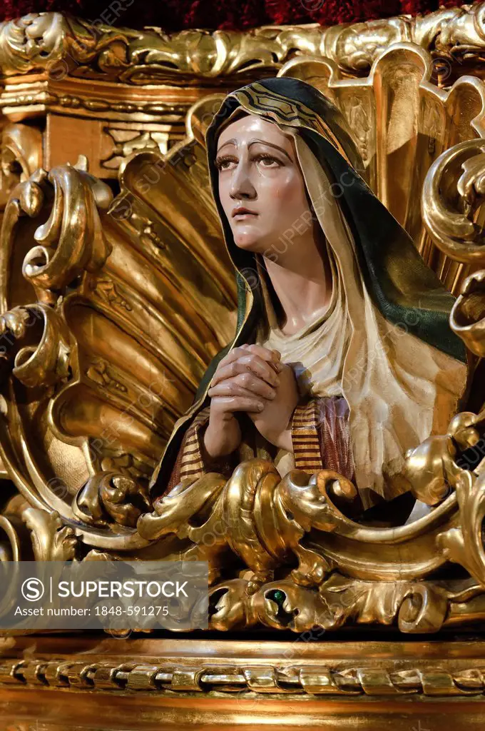 Mary, throne of the brotherhood Cofradia de la Esperanza, Semana Santa, Holy Week, Malaga, Andalucia, Spain, Europe