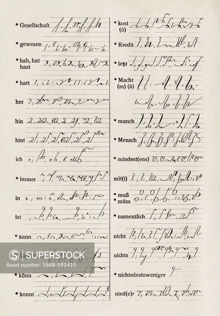 Shorthand textbook, circa 1935, detail view, Germany, Europe