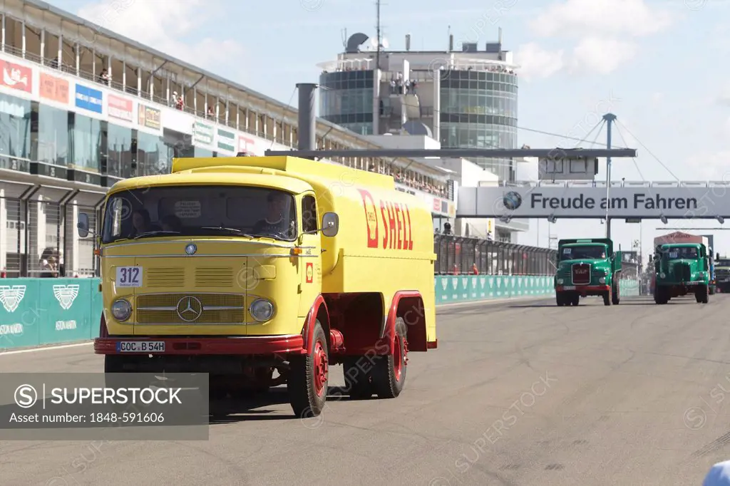 Parade of vintage trucks at the Truck-Grand-Prix, Nuerburgring race track, Rhineland-Palatinate, Germany, Europe