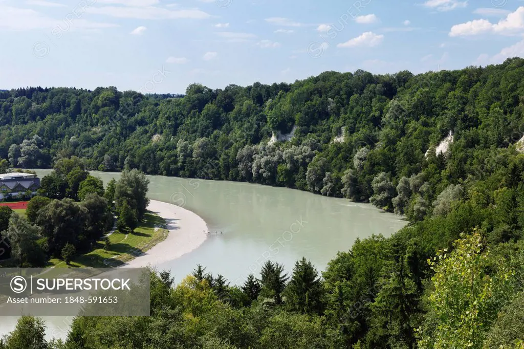 Innschleife, bend of the river Inn, Wasserburg am Inn, Upper Bavaria, Bavaria, Germany, Europe, PublicGround