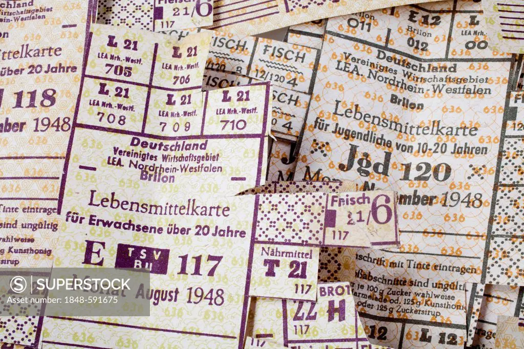 Ration cards for adults from 1948, Germany, Europe