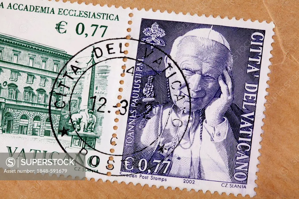 Stamped stamps from the Vatican, John Paul II, Karol Jozef Wojtyla, Vatican, Italy, Europe