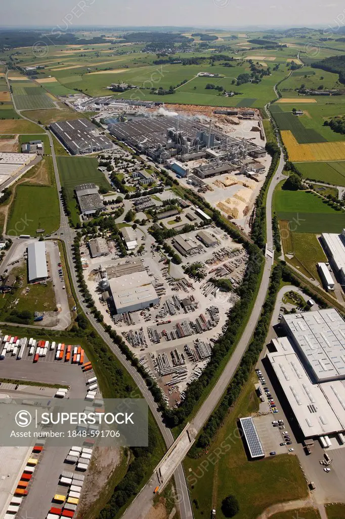 Aeria view, Egger Holzwerkstoffe Brilon GmbH & Co KG, wood industry company, Brilon, Sauerland region, North Rhine-Westphalia, Germany, Europe